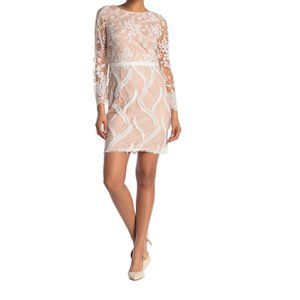 Marina Ivory Floral Embroidered Lace Sheath Dress
